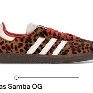adidas Samba OG Leopard Print Sneakers with White Stripes and Red Laces